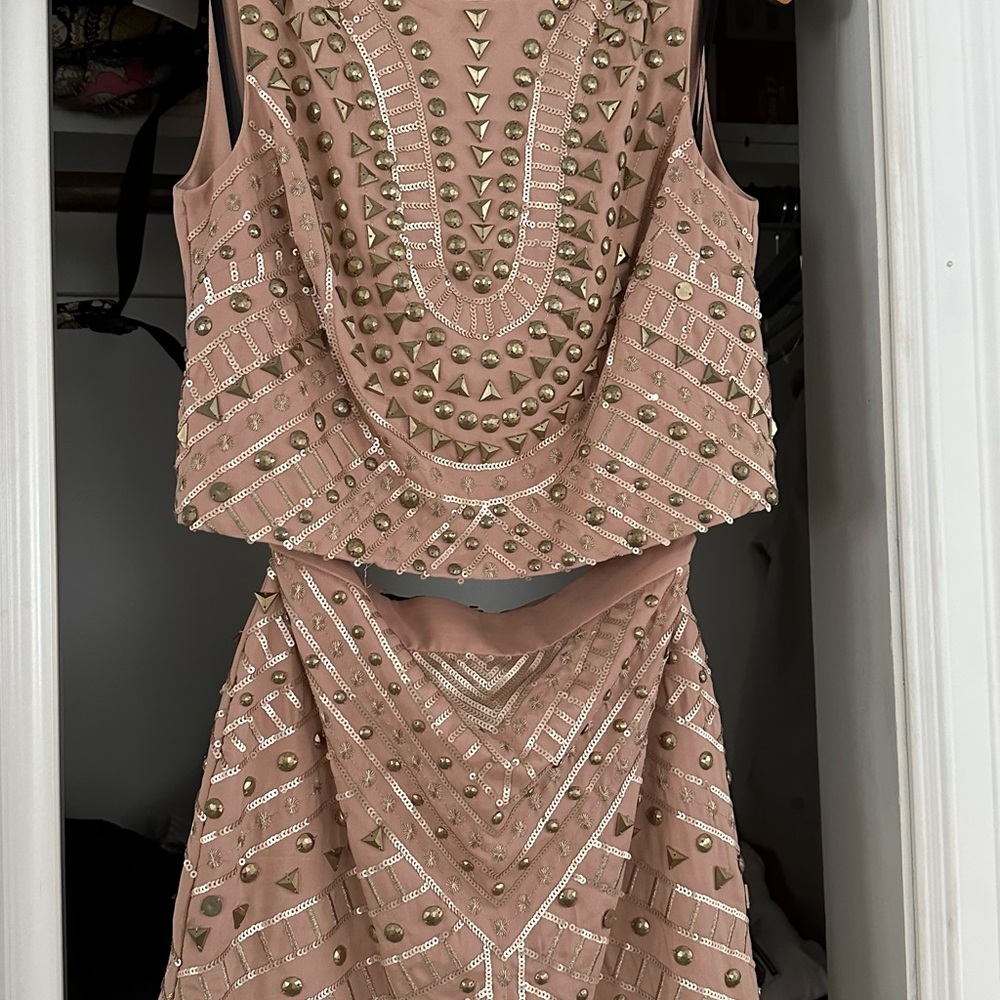 bebe Pink and Gold Studded Mini Dress